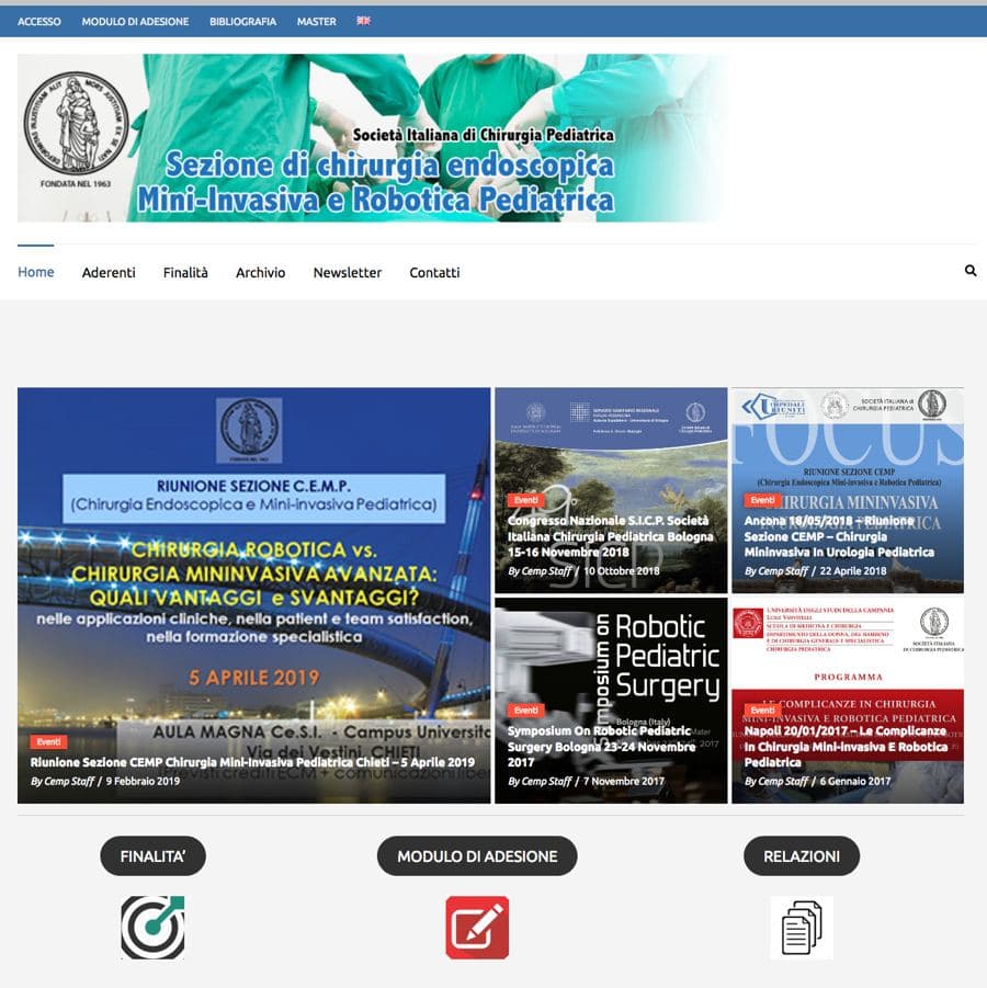 Screenshot del sito Società Italiana Chirurgia Pediatrica
