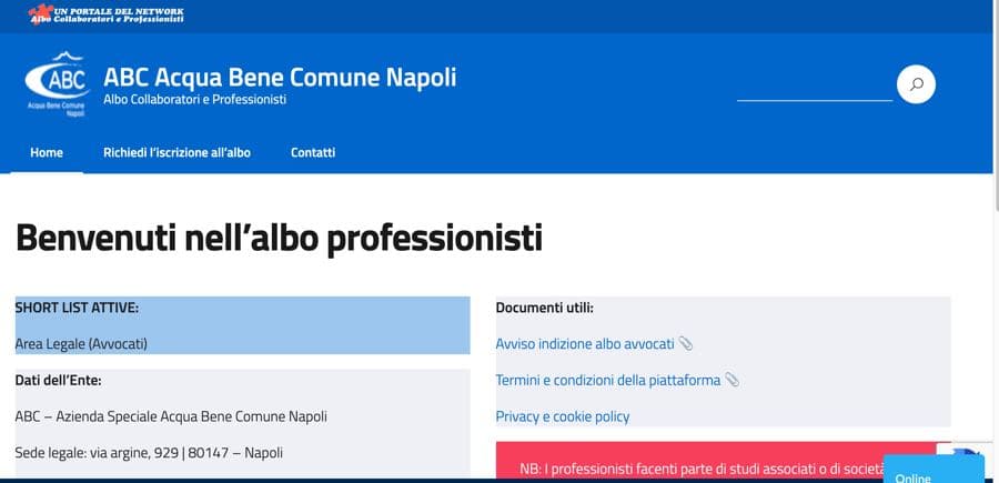 Screenshot del sito ABC Napoli